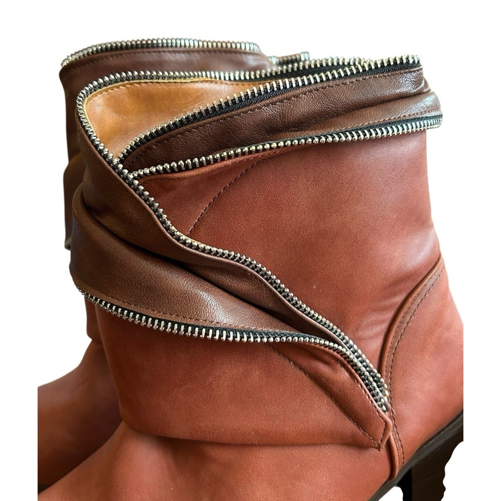 Unique Heeled Slip-on Faux Leather Booties Womens Size 8.5M (US) 39 (EU) Brown - Picture 9 of 12